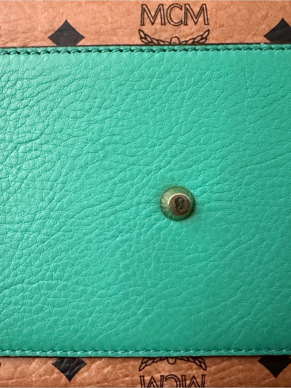 MCM Cognac Visetos Tote with Yellow Handles & Green Trim - Picture 4 of 5
